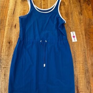 Tommy Hilfiger Blue mesh tank Dress beach coverup with drawstring NEW NWT